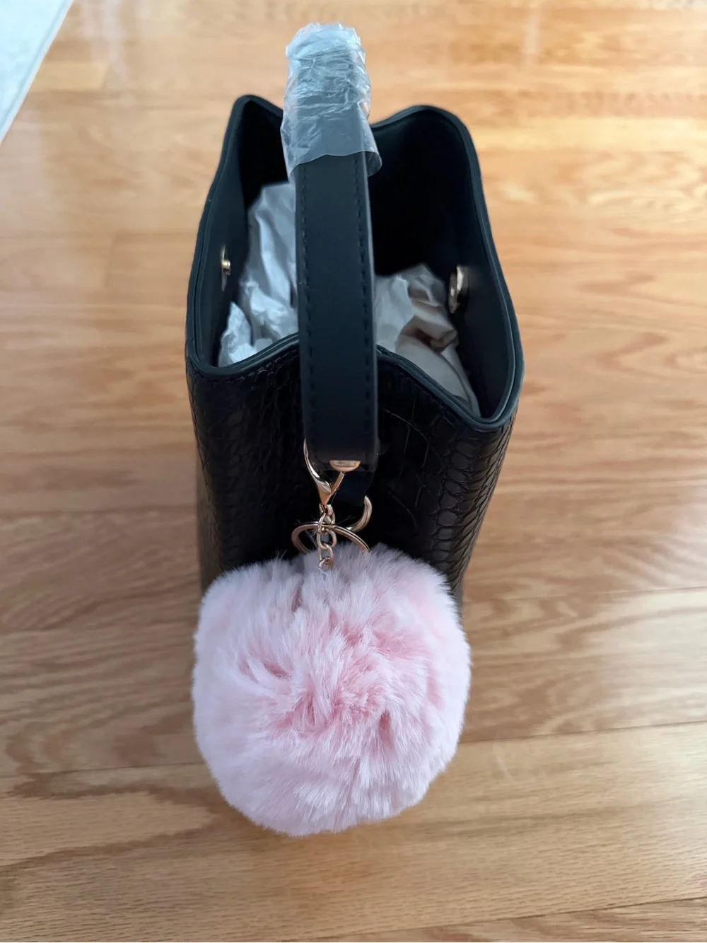 Pink Faux Fur large Pom Pom Keychain
